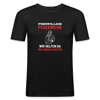 Freiwillige Feuerwehr Brandmeister Feuerwehrmann - Männer Slim Fit T-Shirt - Schwarz - Vorne - Nik (191cm)