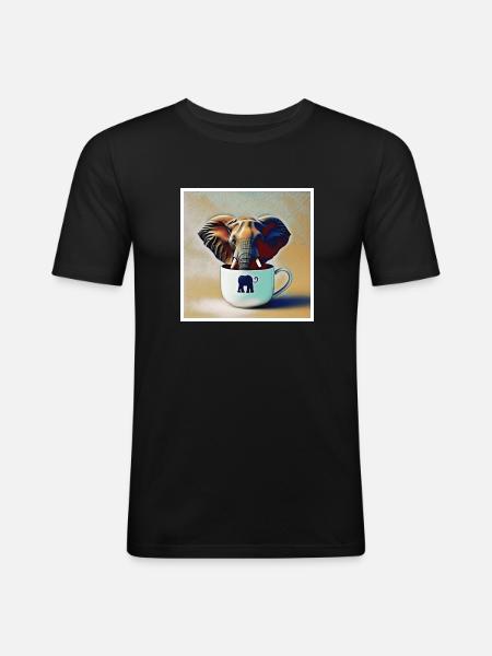 Elephant drinking a coffee - Men's Slim Fit T-Shirt - black