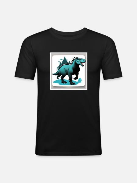 Dinosaurier steht im Wald - Männer Slim Fit T-Shirt - Schwarz
