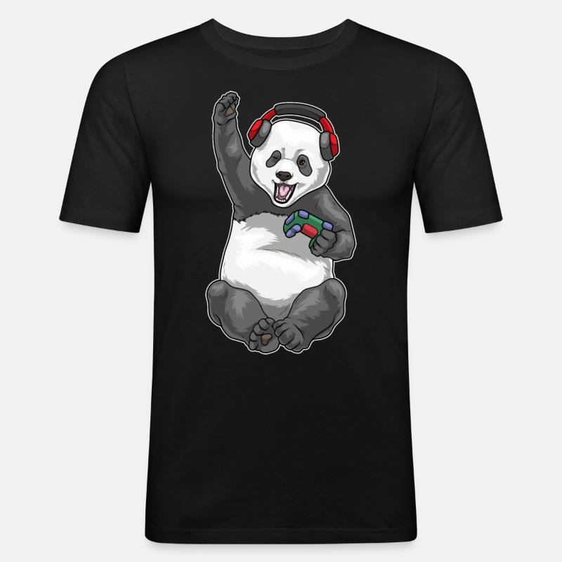 Panda Gamer Controller - Men's Slim Fit T-Shirt - black