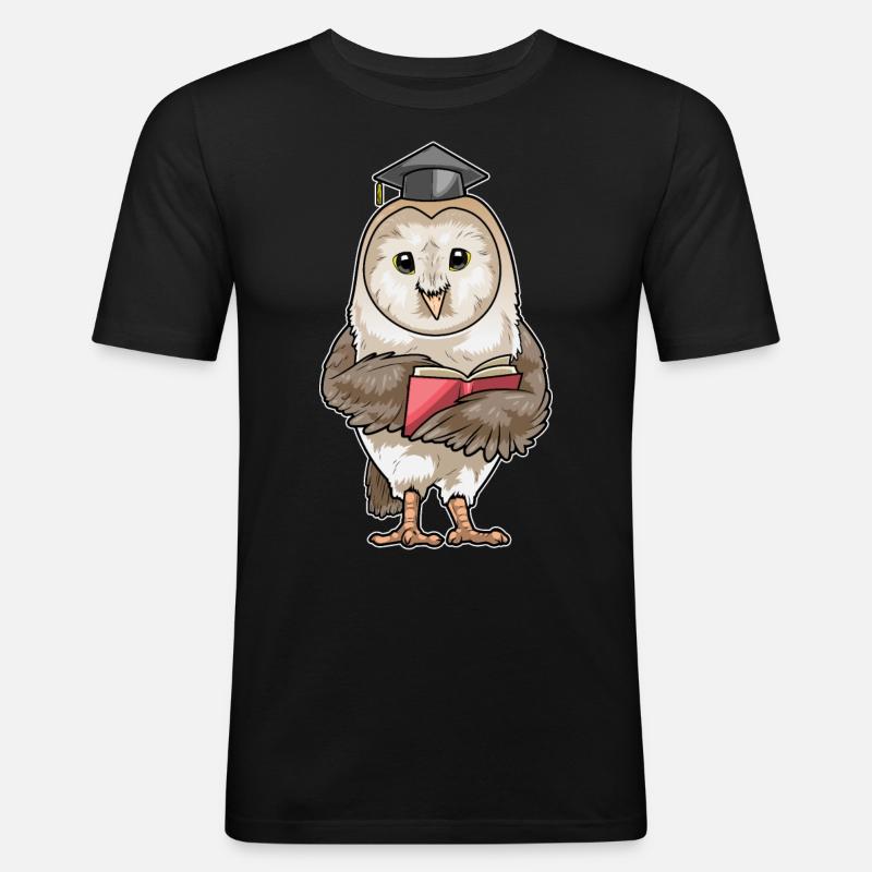 Eule Lehrer Buch - Männer Slim Fit T-Shirt - Schwarz