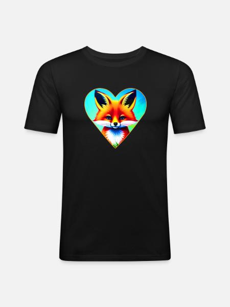 Cute fox in heart shape - Men's Slim Fit T-Shirt - black