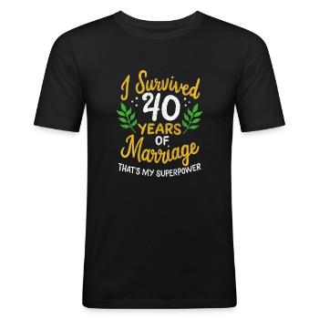40. Hochzeitstag überlebte 40 Jahre - Männer Slim Fit T-Shirt - Schwarz - Vorne - Nik (191cm)