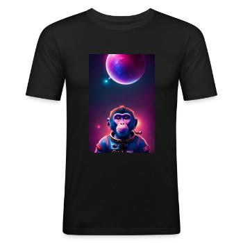 Space Monkey Graphic - Cool Synthwave Astronaut - Men's Slim Fit T-Shirt - black - Front - Nik (191cm)