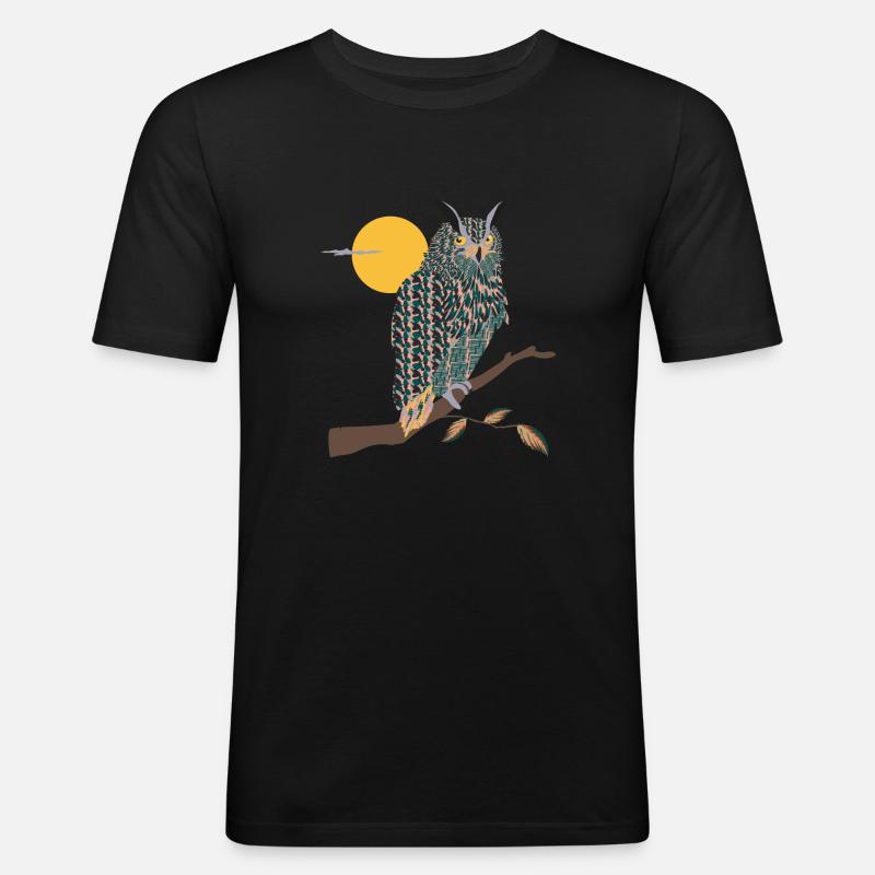 Eule bring mir Glück - Männer Slim Fit T-Shirt - Schwarz