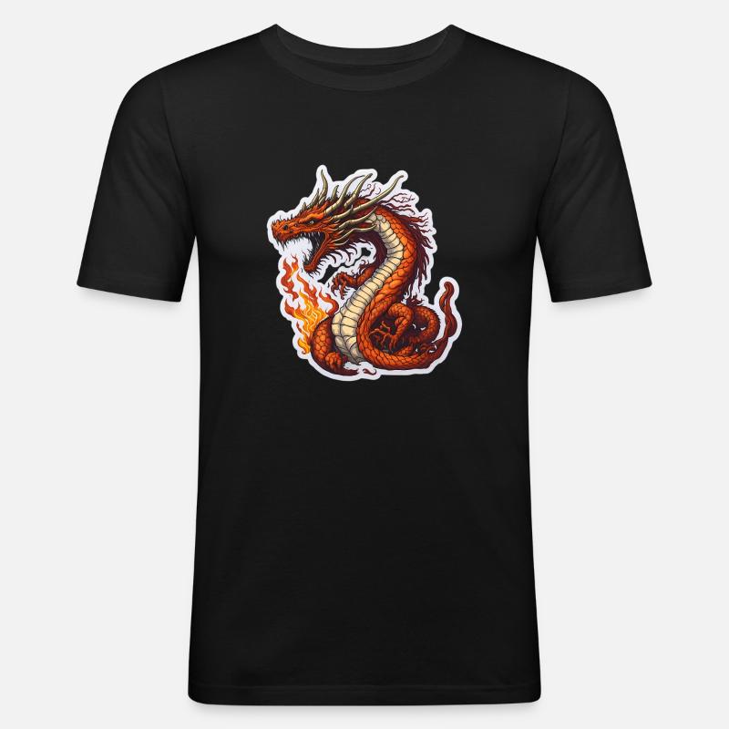 Drache Drachen Feuerdrache Cool - Männer Slim Fit T-Shirt - Schwarz
