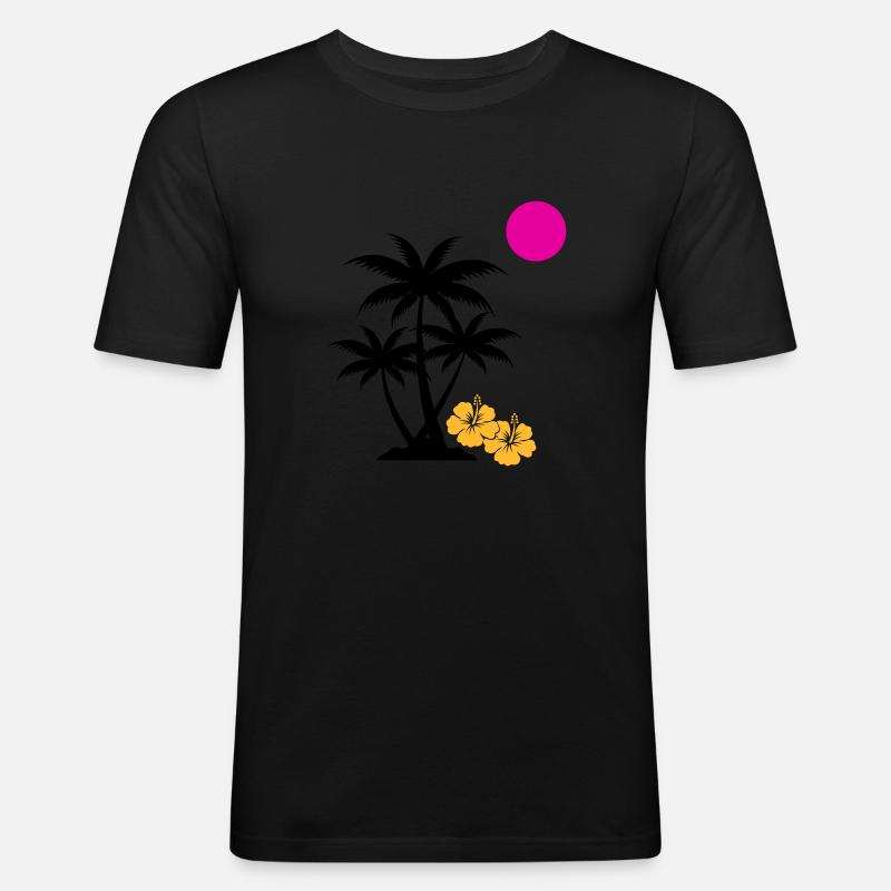palme sunset - Männer Slim Fit T-Shirt - Schwarz