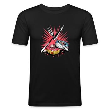 Fourchette et couteau et gâteaux - T-shirt près du corps Homme - noir - Devant - Nik (191cm)