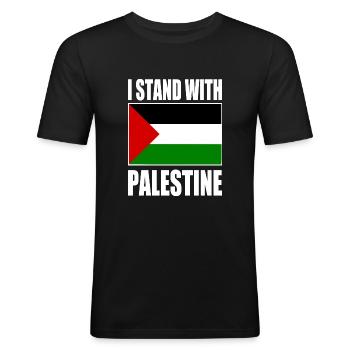 I stand with palestine - Männer Slim Fit T-Shirt - Schwarz - Vorne - Nik (191cm)