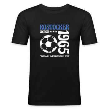 Rostocker Geburtstag 1965 Fußball Geschenk - Männer Slim Fit T-Shirt - Schwarz - Vorne - Nik (191cm)