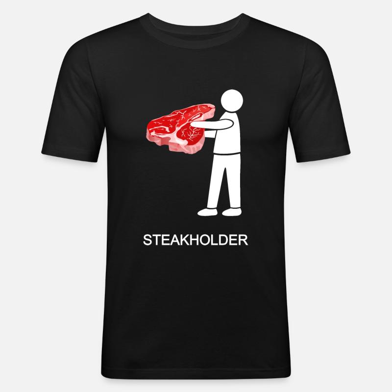 stakeholder, Steakholder, Steak, Fleisch, T-Bone - Männer Slim Fit T-Shirt - Schwarz