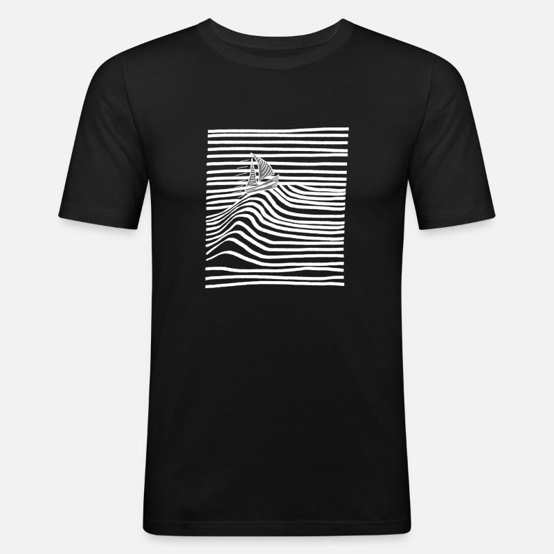 Boot auf Welle - Männer Slim Fit T-Shirt - Schwarz