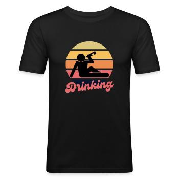 Retro Classic Drinking Sunset Beach T Shirt - T-shirt près du corps Homme - noir - Devant - Nik (191cm)