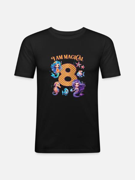 Anniversaire de sirène 8 ans - T-shirt près du corps Homme - noir