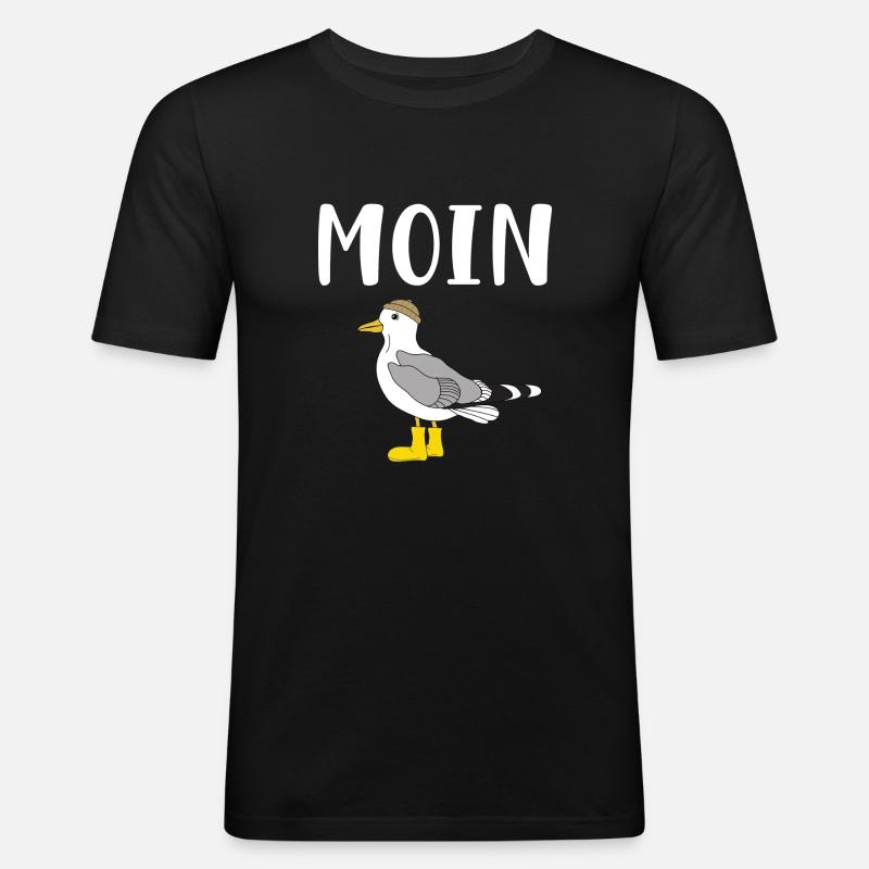Moin Möwe - Männer Slim Fit T-Shirt - Schwarz