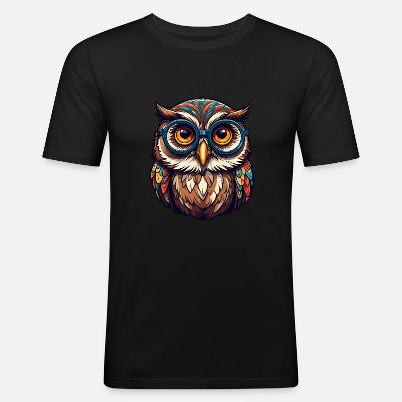 Lustige bunte Eule - Männer Slim Fit T-Shirt - Schwarz