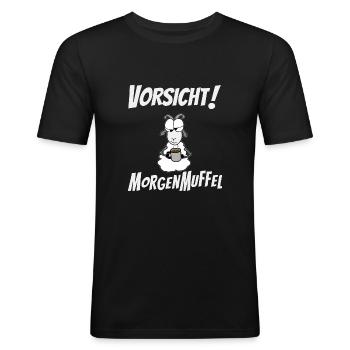Vorsicht Morgenmuffel - Männer Slim Fit T-Shirt - Schwarz - Vorne - Nik (191cm)