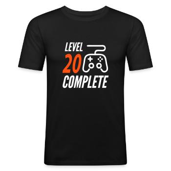 Geburtstag Level 20 Complete Alter Jahre Komplett - Männer Slim Fit T-Shirt - Schwarz - Vorne - Nik (191cm)