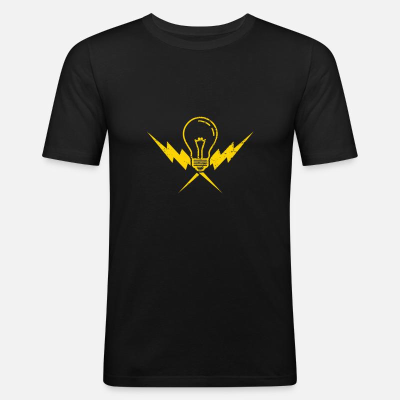 Glühbirne Blitz Strom Elektriker - Männer Slim Fit T-Shirt - Schwarz