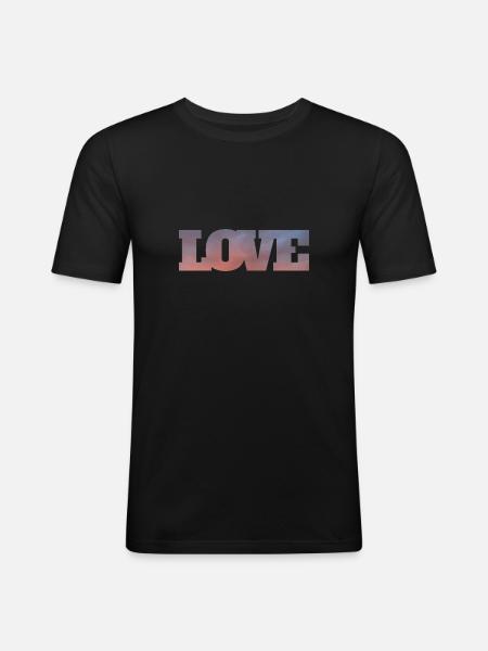 Nuages dans l’inscription amour - T-shirt près du corps Homme - noir
