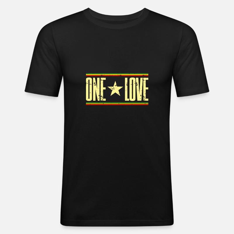 one love reggae - Männer Slim Fit T-Shirt - Schwarz