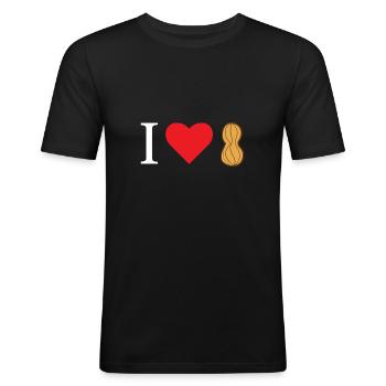 Pinda liefde - Mannen slim fit T-shirt - zwart - Voor - Nik (191cm)