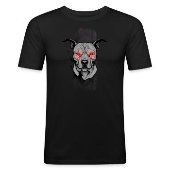Inferno Guardian: PitBull's Crimson Gaze - Men's Slim Fit T-Shirt - black - Front - Nik (191cm)