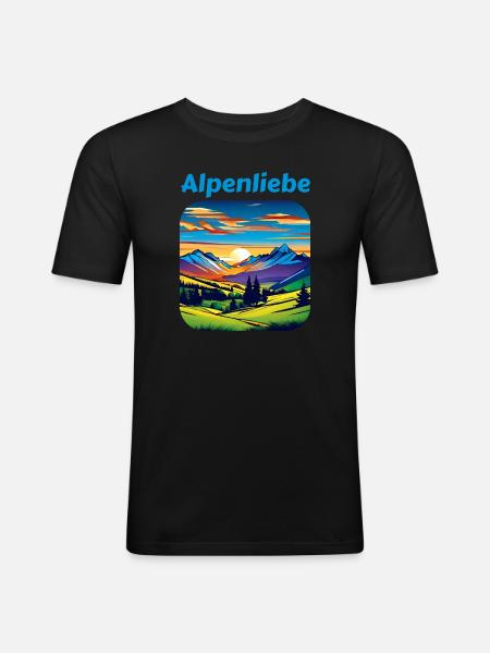 Alpenliebe II - Männer Slim Fit T-Shirt - Schwarz