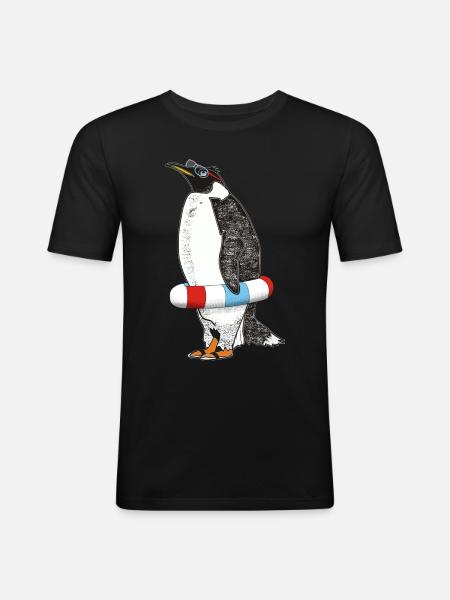 PINGUIN WARTET SOMMER - Männer Slim Fit T-Shirt - Schwarz