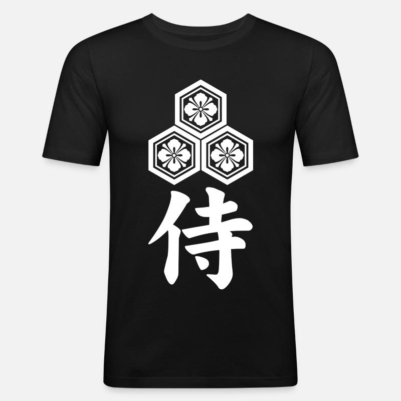Samurai-Emblem des weißen Asai-Clans - Männer Slim Fit T-Shirt - Schwarz