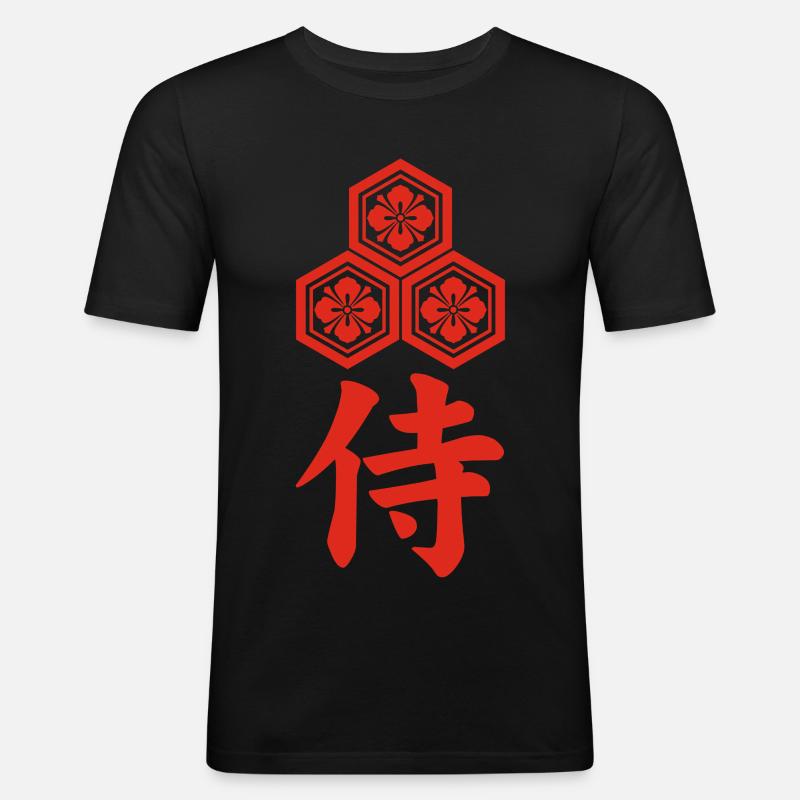 Samurai-Emblem des Asai-Clans (rot) - Männer Slim Fit T-Shirt - Schwarz