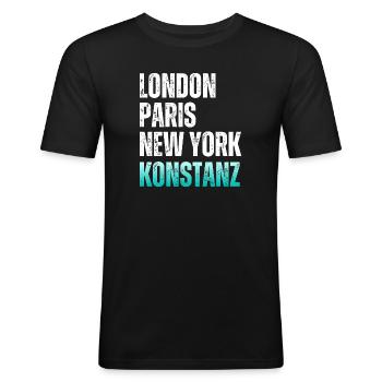 Konstanz am Bodensee Weltstadt - Männer Slim Fit T-Shirt - Schwarz - Vorne - Nik (191cm)