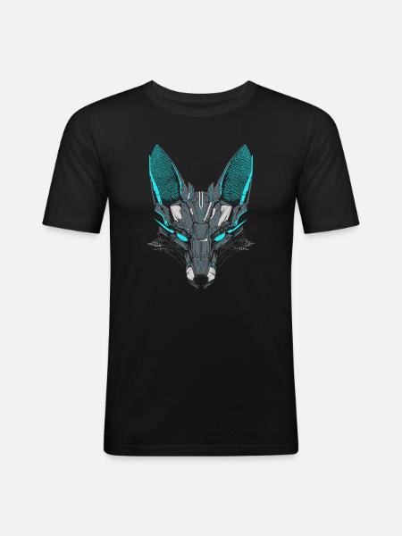 Mecha-Fuchs - Männer Slim Fit T-Shirt - Schwarz