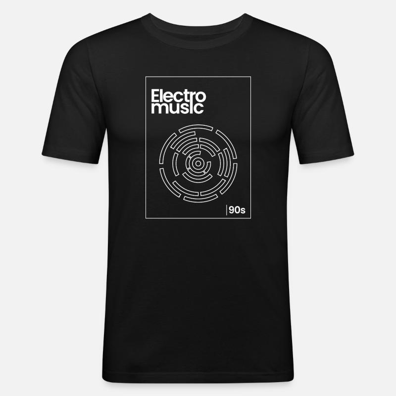 Electro Maze 90er Techno Tee - Männer Slim Fit T-Shirt - Schwarz