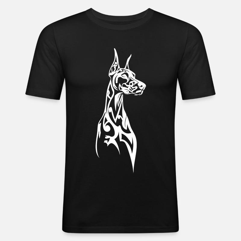 Linienkunst Dobermann Profil - Männer Slim Fit T-Shirt - Schwarz