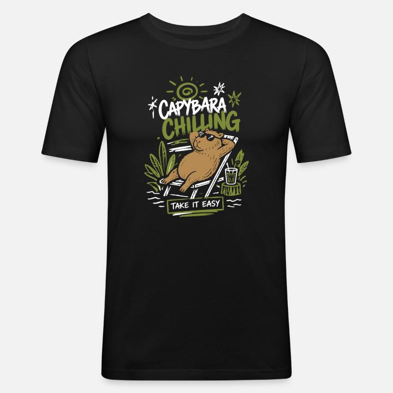 Capybara Chilling Take It Easy - Männer Slim Fit T-Shirt - Schwarz
