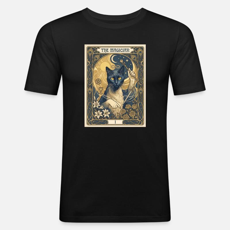 Katze, der Magier - Männer Slim Fit T-Shirt - Schwarz