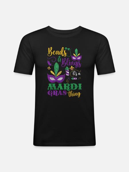 Karneval Feier Bunt Perlen - Männer Slim Fit T-Shirt - Schwarz