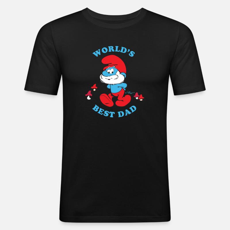 Schlümpfe Design Spruch World's Best Dad - Männer Slim Fit T-Shirt - Schwarz
