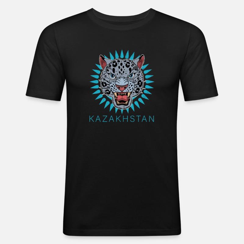 Kasachstan Herkunft Kasach Schneeleopard - Männer Slim Fit T-Shirt - Schwarz