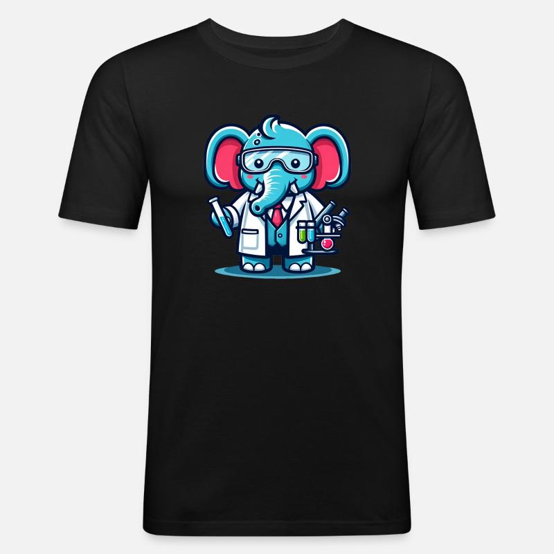Cute Elephant Scientist - Männer Slim Fit T-Shirt - Schwarz