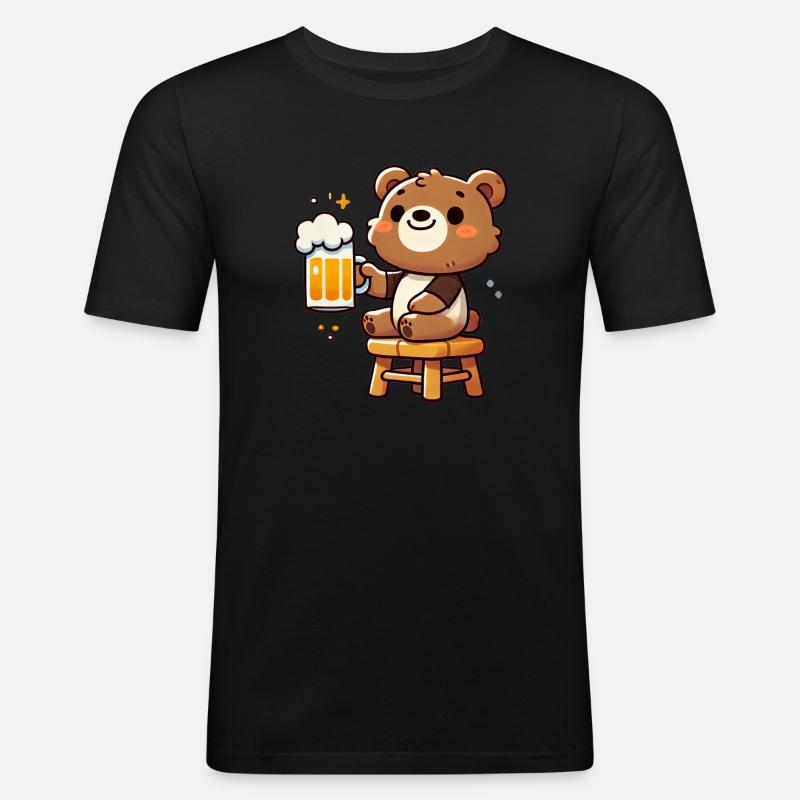 Cute Bear Drinking Beer 3 - Männer Slim Fit T-Shirt - Schwarz