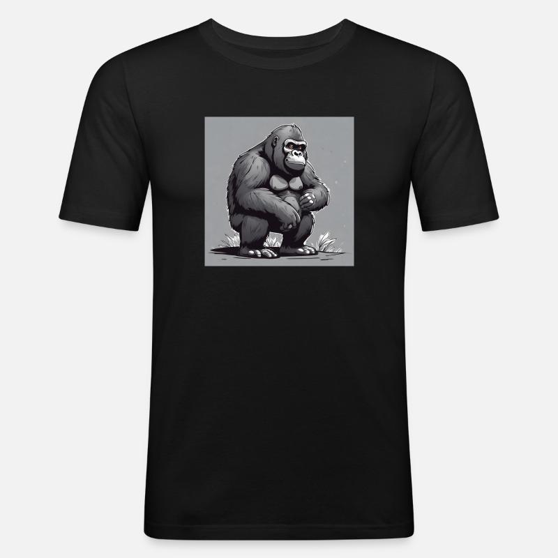 Gorilla hockend - Männer Slim Fit T-Shirt - Schwarz