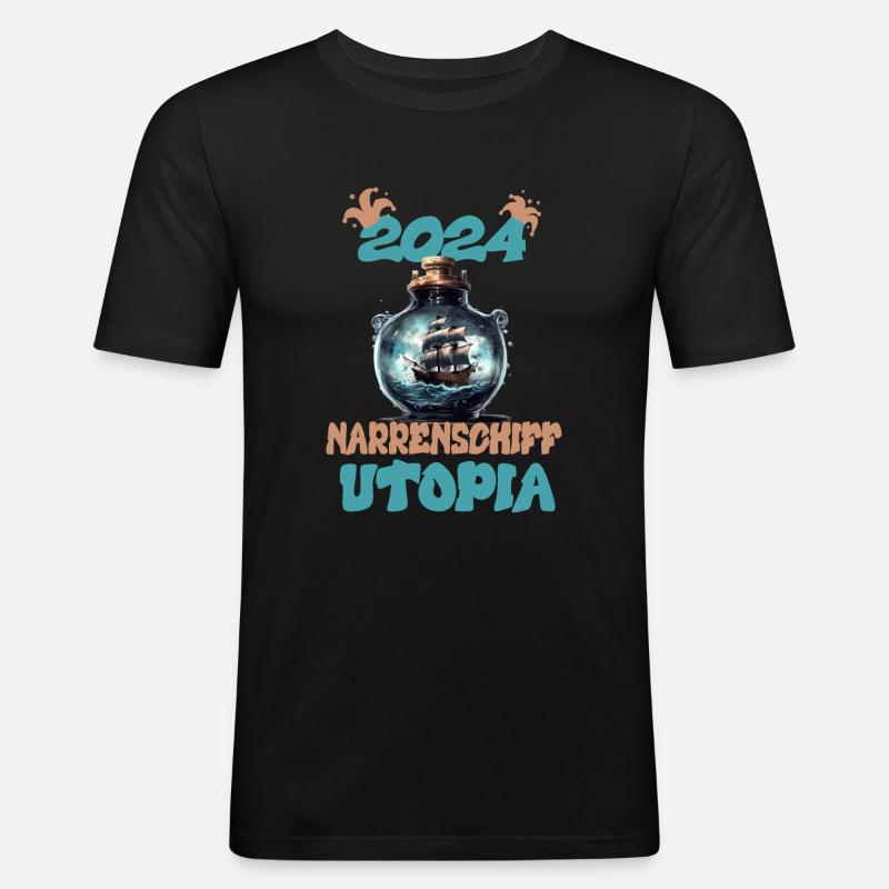 2024, Narrenschiff Utopia - Männer Slim Fit T-Shirt - Schwarz