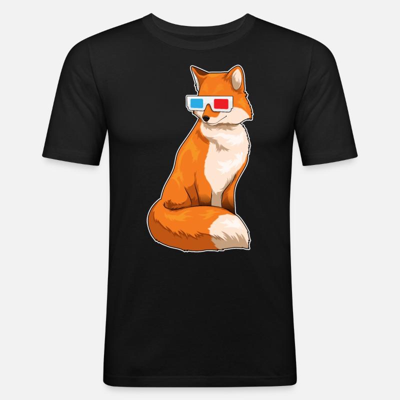 Fuchs Brille - Männer Slim Fit T-Shirt - Schwarz