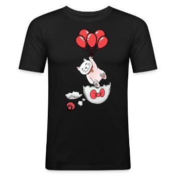 Katze Geburt Baby Luftballons Eierschale schlüpfen - Männer Slim Fit T-Shirt - Schwarz - Vorne - Nik (191cm)