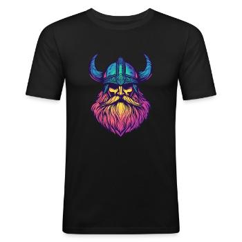 Wikinger - Männer Slim Fit T-Shirt - Schwarz - Vorne - Nik (191cm)