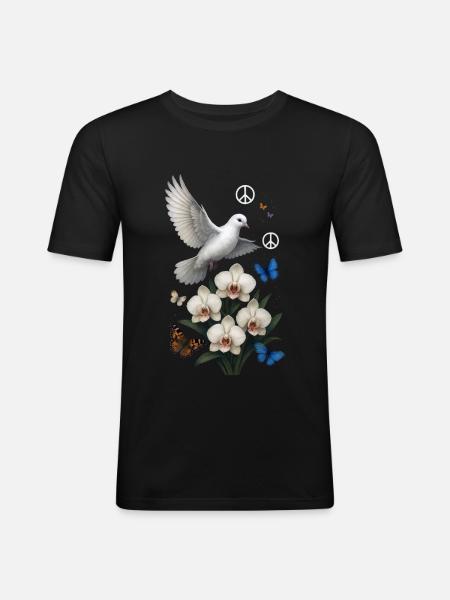 Weiße Taube - Männer Slim Fit T-Shirt - Schwarz