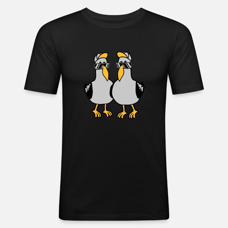 2 Möwen Team Freunde - Männer Slim Fit T-Shirt - Schwarz