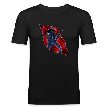 Eddie solo guitare - T-shirt près du corps Homme - noir - Devant - Nik (191cm)